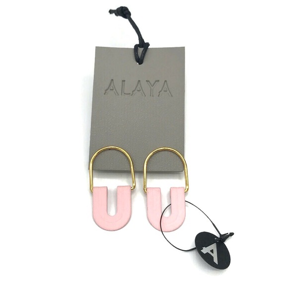 Alaya Basel U-Shape Drop Earrings Pink & Gold NWT - Picture 1 of 6